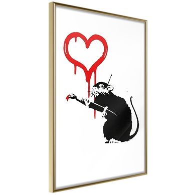 Affiche Murale Encadrée "banksy Love Rat" 21 X 30 Cm Doré