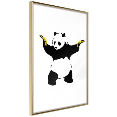 Affiche Murale Encadrée "banksy Panda With Guns" 21 X 30 Cm Doré