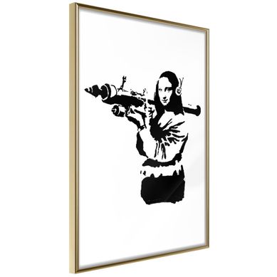 Affiche Murale Encadrée "banksy Mona Lisa With Bazooka Ii" 30 X 42 Cm Doré