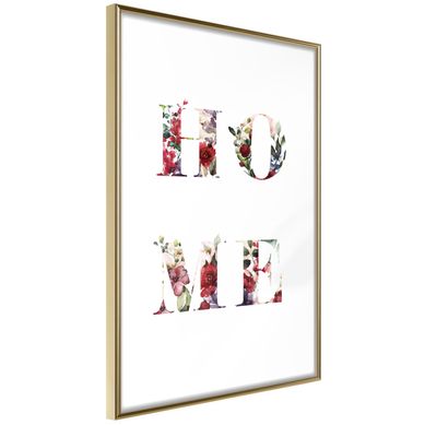 Affiche Murale Encadrée "floral Home" 21 X 30 Cm Doré