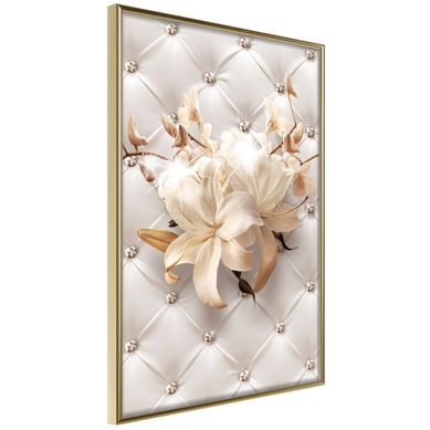 Affiche Murale Encadrée "lilies On Leather Upholstery" 21 X 30 Cm Doré