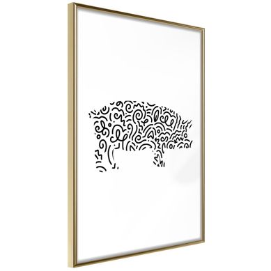 Affiche Murale Encadrée "curly Pig " 40 X 60 Cm Doré