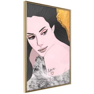 Affiche Murale Encadrée "love Tattoo" 30 X 42 Cm Doré