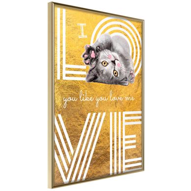 Affiche Murale Encadrée "cat Love" 21 X 30 Cm Doré