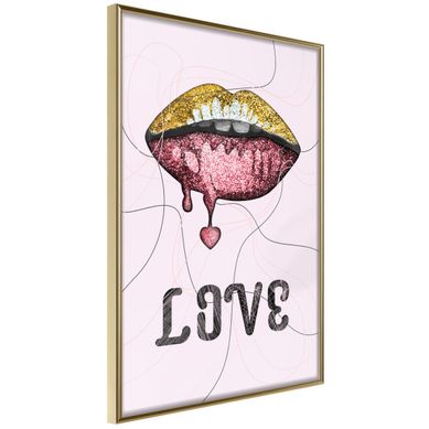 Affiche Murale Encadrée "lip Gloss And Love" 30 X 42 Cm Doré