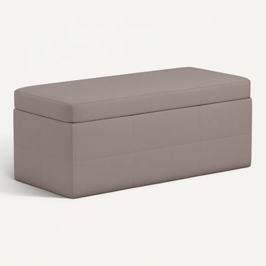 Banc coffre. Bout de lit avec revêtement bouclette texturée. Kaki