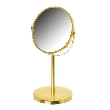 Miroir Grossissant Double Facex2 Sur Pied En Métal Doré Mat - L 19xp 15xh 35 Cm