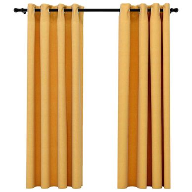 2 Pièces Rideaux Occultants - Rideaux Simples Aspect Lin à Oeillets Jaune 140x175 Cm Fr75777
