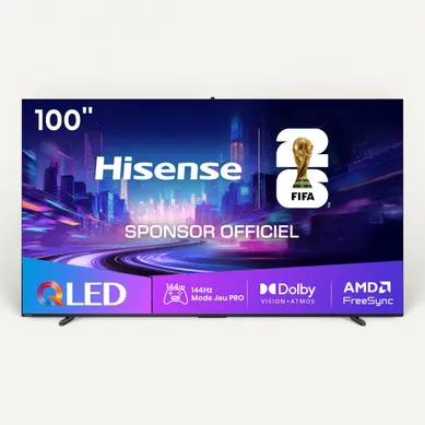 Téléviseur QLED 100'' 253 cm HISENSE 100E7Q PRO vue de face
