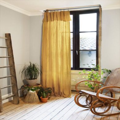 Rideau Ajustable Gaze De Coton Jaune 140x300 Cm