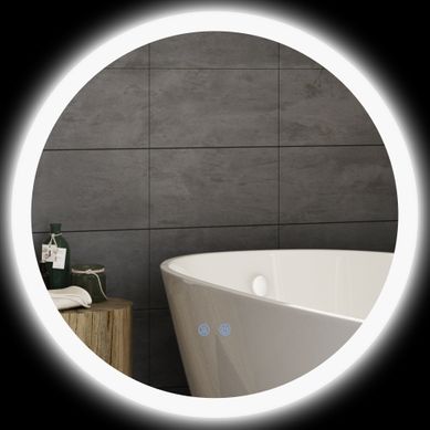Miroir De Salle De Bain Rond LED Tactile En Verre Et Métal Gris D. 60 Cm