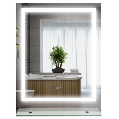 Miroir De Salle De Bain Mural LED Avec étagère En Verre 70x50x2.7 Cm