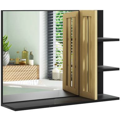 Miroir Mural De Salle De Bain Avec étagères En Mdf Et Bambou 45x15x58.5 Cm