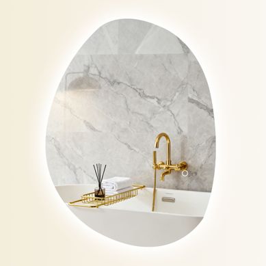 Miroir De Salle De Bain Asymétrique LED Anti-buée En Verre Trempé 70x5x50 Cm