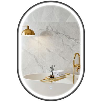 Miroir De Salle De Bain Mural Lumineux LED Ovale Noir 50x4x70 Cm