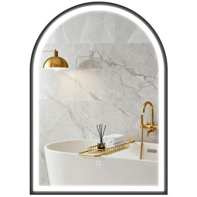 Miroir De Salle De Bain LED Arqué Avec Anti-buée En Aluminium Noir 50x4x70 Cm