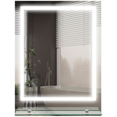 Miroir Lumineux Mural LED Avec étagère En Verre Argenté 80x60 Cm