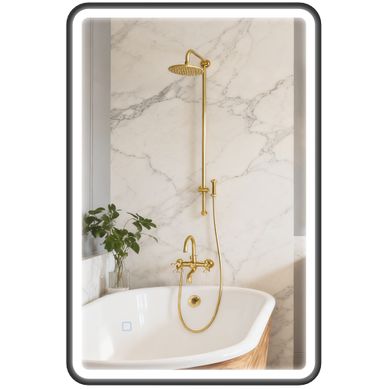 Miroir De Salle De Bain Mural LED Anti-buée Cadre Aluminium Noir 90x60 Cm