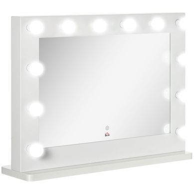 Miroir De Maquillage, Verre, Avec éclairage LED Dimmable, 80 X 60 Cm, Blanc