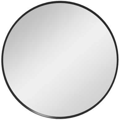 Miroir Rond Mural 60 X 60 Cm Avec Cadre Aluminium Noir Pour Salon Et Salle De Bain
