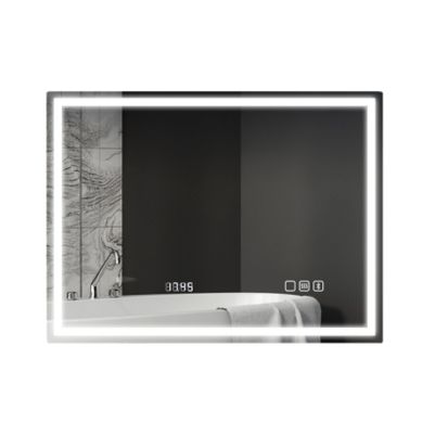 Miroir De Salle De Bain LED 80x60 Cm Avec Bluetooth, Horloge Et Lumière Anti-buée