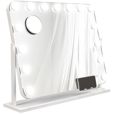 Miroir Cosmétique LED 62,5x49,5 Cm Avec 3 Modes Lumineux, USB Et Contrôle Tactile, Blanc