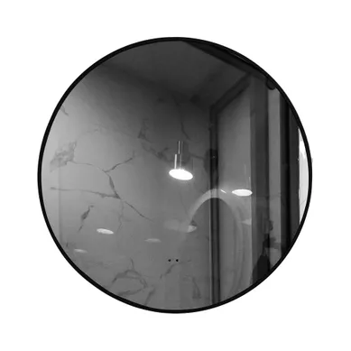 Miroir De Salle De Bain LED à Luminosité Variable 80cm Rond Avec Cadre Noir Et Touche Sensitive