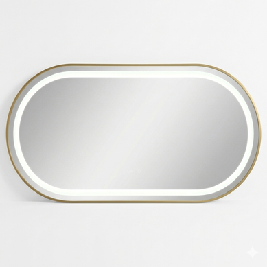 Miroir Salle De Bain LED Ovale 120x60cm Anti Buée Avec Cadre En Aluminium Doré- Luxurybain Miroir Salle De Bain LED Ovale 120x60cm Anti Buée Avec Cadre En Aluminium Doré- Luxurybain