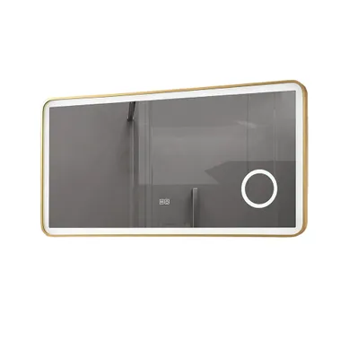 Miroir Salle De Bain LED 120x60cm Anti Buée Avec Cadre En Aluminium Doré Et Loupe X3 Lb-4685g