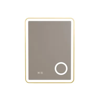 Miroir Salle De Bain LED 60x80 Anti Buée Avec Cadre En Aluminium Doré Et Loupe X3 Lb-4685g