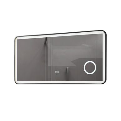 Miroir Salle De Bain LED 120x60cm Anti Buée Avec Cadre En Aluminium Noir Et Loupe X3 Lb-4685b