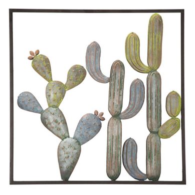 Déco Murale Encadrée En Métal "cactus" 50cm Multicolore