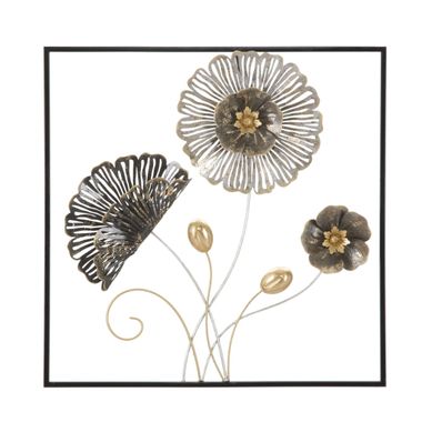 Décoration Murale Encadrée En Métal "fleurs" 50cm Multicolore