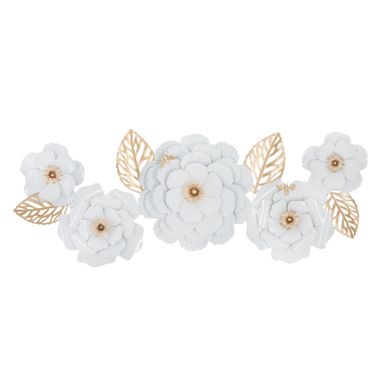 Décoration Murale En Métal "foral" 158cm Blanc et Or