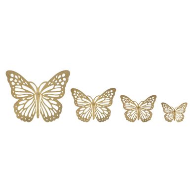 Lot De 4 Décorations Murales En Métal "butterflies" 35cm Or