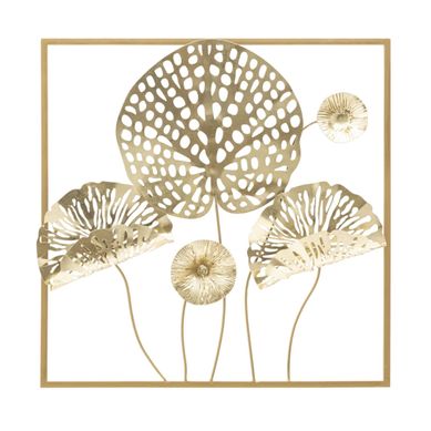 Décoration Murale Encadrée En Métal "flowers" 50cm Or