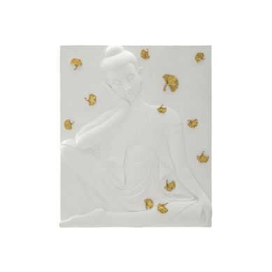 Décoration Murale En Résine "bouddha" 55cm Blanc et Or