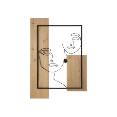 Décoration Murale Encadrée "2 Visages" 90cm Noir et Naturel