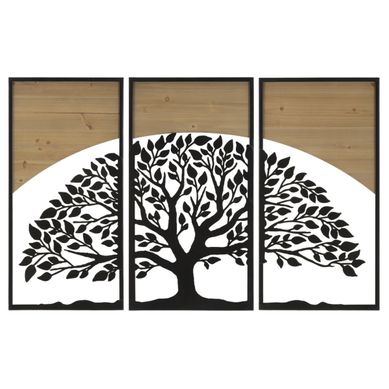 Lot De 3 Décorations Murales Encadrées "arc" 105cm Noir et Naturel
