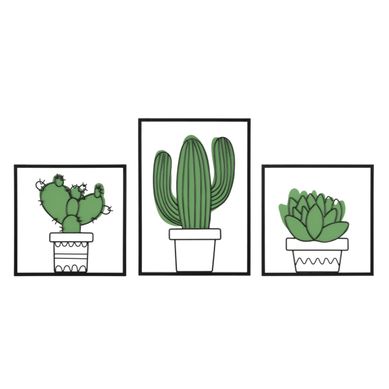 Lot De 3 Déco Murales "cactus" 46cm Vert et Noir