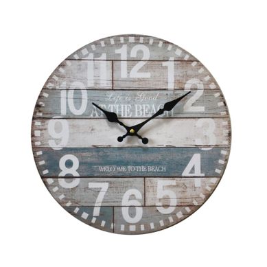 Pendules Horloge Murales Bois Clai, Bleu Vintage Shabby 33,8x33,8x4