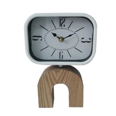 Horloge à Poser Horloges De Table Mdf Métal Blanc Brun Analogique Horloge à Poser Horloges De Table Mdf Métal Blanc Brun Analogique