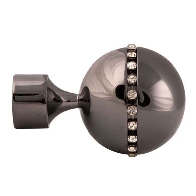 Paire Embouts De Tringle "sphère Strassée" - Diam. 20 Mm - Gris Foncé