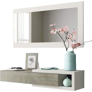 Meuble D'entrée Reversible 1 Tiroir + Miroir 95 X 26 X 19 Cm Blanc Artik-chêne Alaska Meuble D'entrée Reversible 1 Tiroir + Miroir 95 X 26 X 19 Cm Blanc Artik-chêne Alaska
