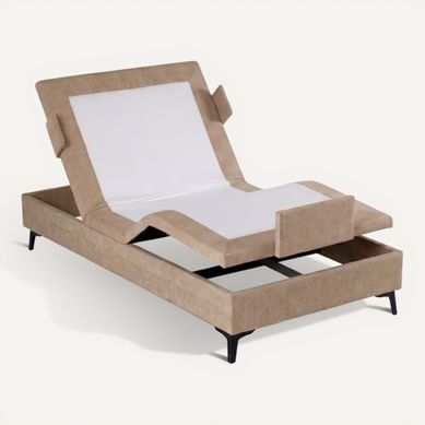 Sommier relax électrique beige NUIT FAUBOURG PLENITUDE 90x190 cm vue 3/4