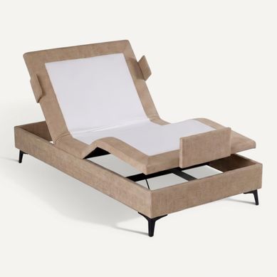 Sommier relax électrique beige NUIT FAUBOURG PLENITUDE 90x200 cm vue 3/4