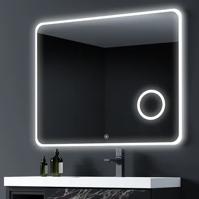 Miroir éclairage LED De Salle De Bain Loutro Avec Interrupteur Tactile, Anti-buée Et Loupe - 80x80cm
