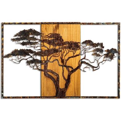 Décoration Murale En Métal Et Bois Arbre Acacia 53 X 38 Cm