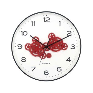 Horloge Murale Ronde Open Gear Noir Et Rouge