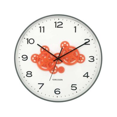 Horloge Murale Ronde Open Gear Gris Souris Et Orange